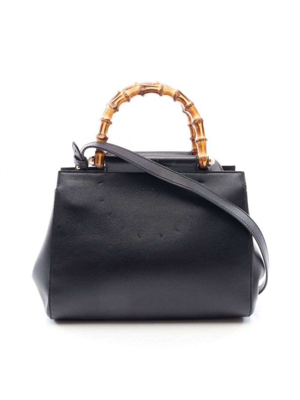 Gucci Handbag Nymphaea Bamboo 2-Way Black Leather Bambu Small Tote